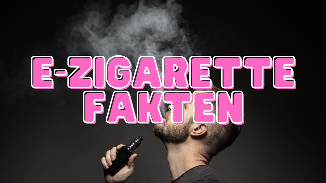 Es ist ein Man abgebildet der den Dampf seiner Vape ausatmet. Bildüberschrift ist Pink und schreibt: E-Zigarette Fakten 