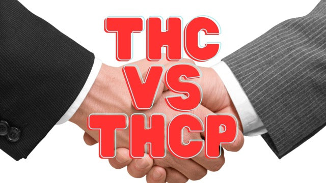 2 sich schüttelnde Hände mit der roten Bildaufschrift "THC vs. THCP".